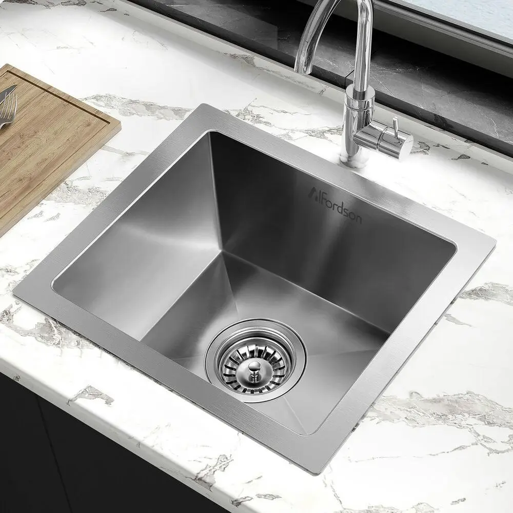 Alfordson Kitchen Sink Stainless Steel Drop in Flush Under Mount Basin 340X310MM - Hardware