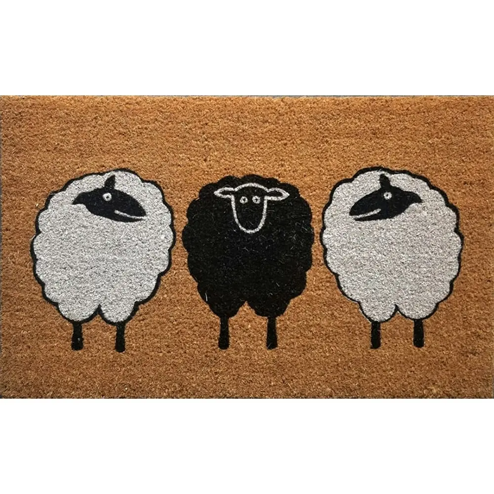 Solemate Latex Backed Coir 3 Sheep 45x75cm Slimline Outdoor Stylish Doormat - Home & Garden