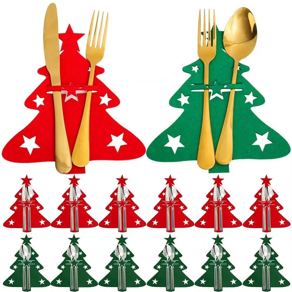 16pcs Christmas Cutlery Holder Knife Fork Covers Xmas Tree Pocket Cutlery Bag - Home & Garden