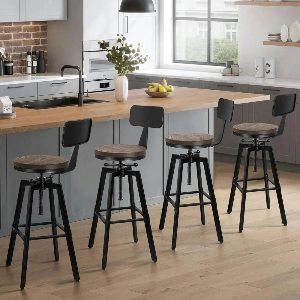 Alfordson 4x Bar Stool Retro Kitchen Vintage Chair Industrial Backrest Ezra - Shop Dining Chairs & Bar Stools