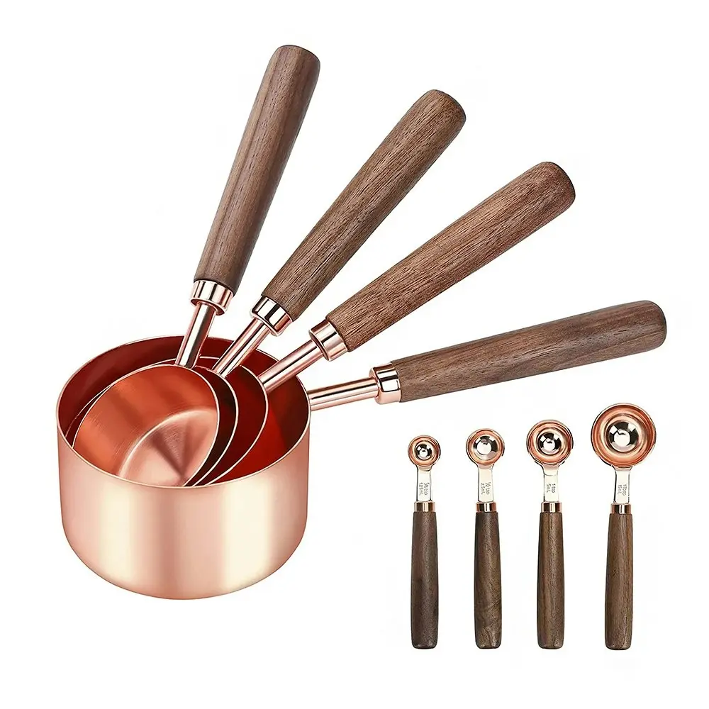 8pcs Multi Purpose Spoons Cup Measuring Tools Walnut handle Baking Kitchen Gadgets - Home & Garden