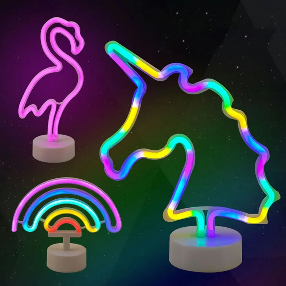 3 X Neon LED Flamingo Rainbow Unicorn Night light for Home Decoration - Home & Garden
