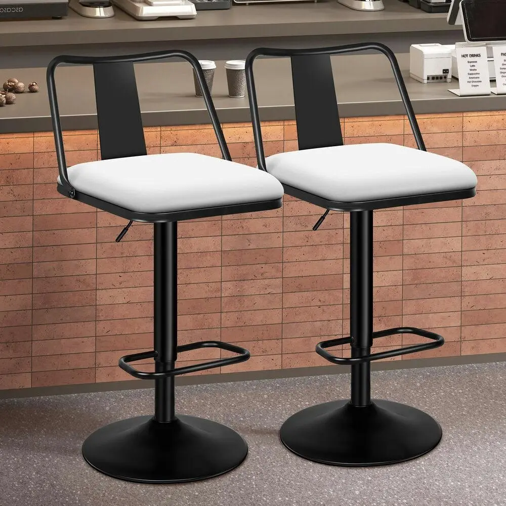 Alfordson 2x Bar Stools Gas Lift Leather Bar Chairs Kitchen Swivel Gloria White - Furniture