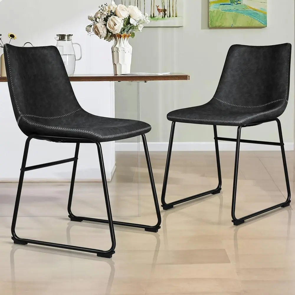 Alfordson 2x Dining Chairs PU Leather Black - Shop Dining Chairs & Bar Stools