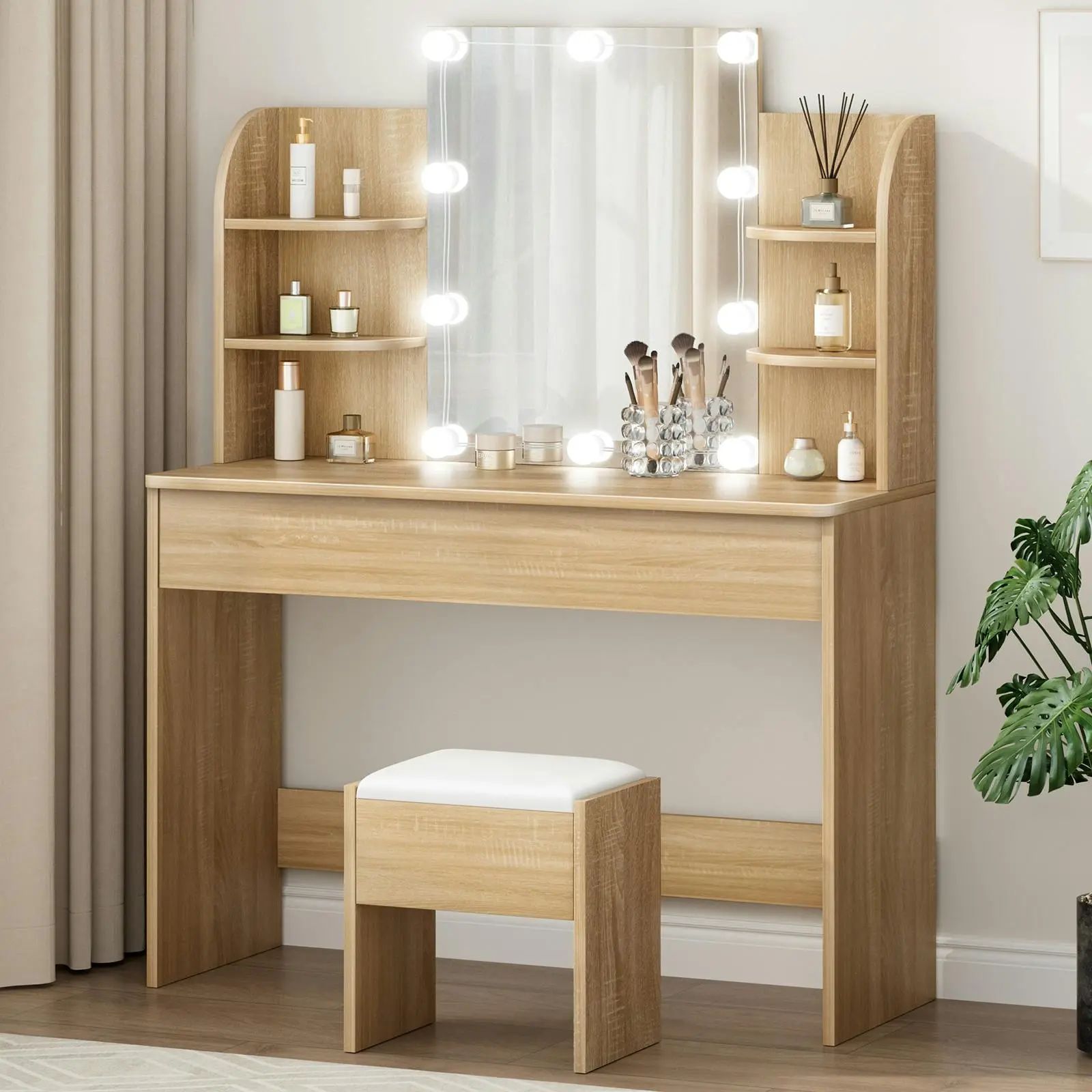 Alfordson Dressing Table Stool Set Makeup Mirror Wood - Furniture