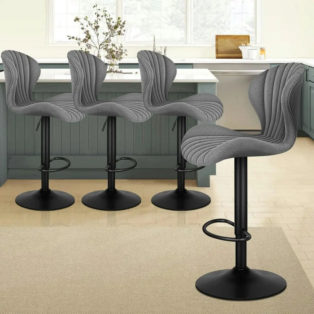 Alfordson 4x Bar Stools Gas Lift Fabric Bar Chairs Kitchen Swivel Stella Grey - Shop Dining Chairs & Bar Stools