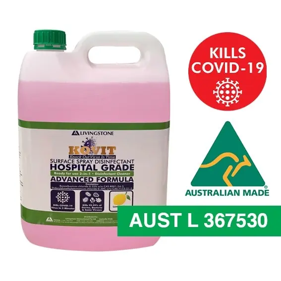 KOVIT Hospital Grade Disinfectant Cleanser Neutral pH 5L Lemon Scent Pink - Commercial