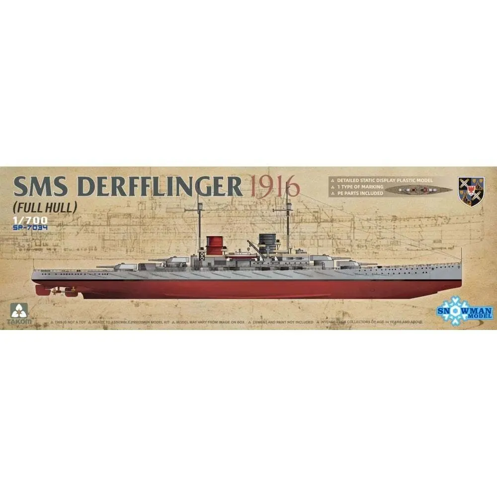 Takom 1/700 SMS Derfflinger 1916 Full Hull Plastic Model Kit - Hobbies