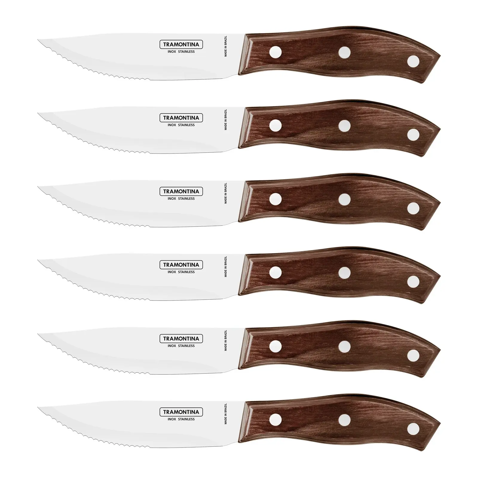 TRAMONTINA CHURRASCO JUMBO SERRATED CURVED BROWN STEAK KNIFE 118mm SET 12 - Home & Garden