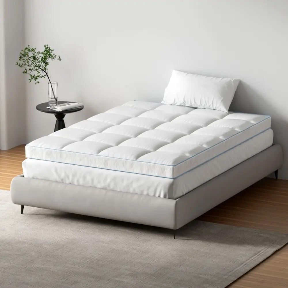 Giselle Bedding 1500GSM Bamboo Pillowtop Mattress Topper 10cm Thick Pad for Back Pain Relief, High Loft Cooling Underlay for Dorm & Guest Bed, 45cm Deep Pocket Double - Furniture