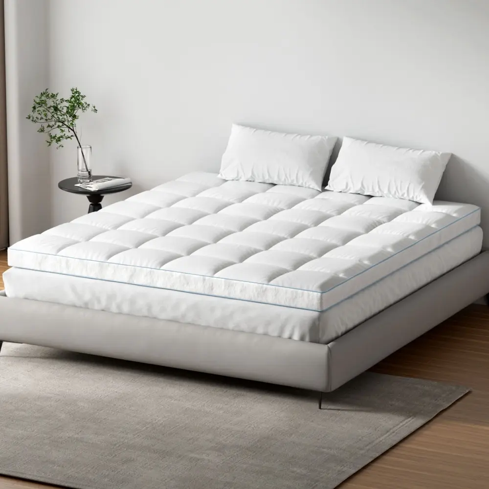 Giselle Bedding 1500GSM Bamboo Pillowtop Mattress Topper 10cm Thick Pad for Back Pain Relief, High Loft Cooling Underlay for Dorm & Guest Bed, 45cm Deep Pocket King - Furniture