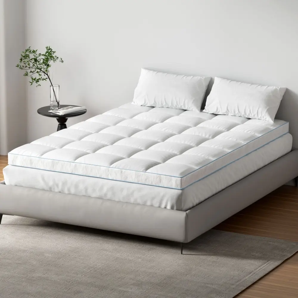 Giselle Bedding 1500GSM Bamboo Pillowtop Mattress Topper 10cm Thick Pad for Back Pain Relief, High Loft Cooling Underlay for Dorm & Guest Bed, 45cm Deep Pocket Queen - Furniture