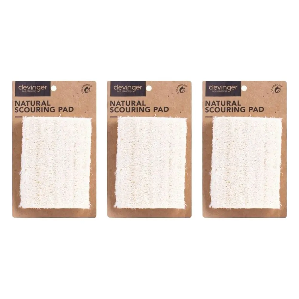 3x Clevinger Natural Vegan Loofah Scouring Household/Kitchen Cleaning Pad 10x7cm - Home & Garden