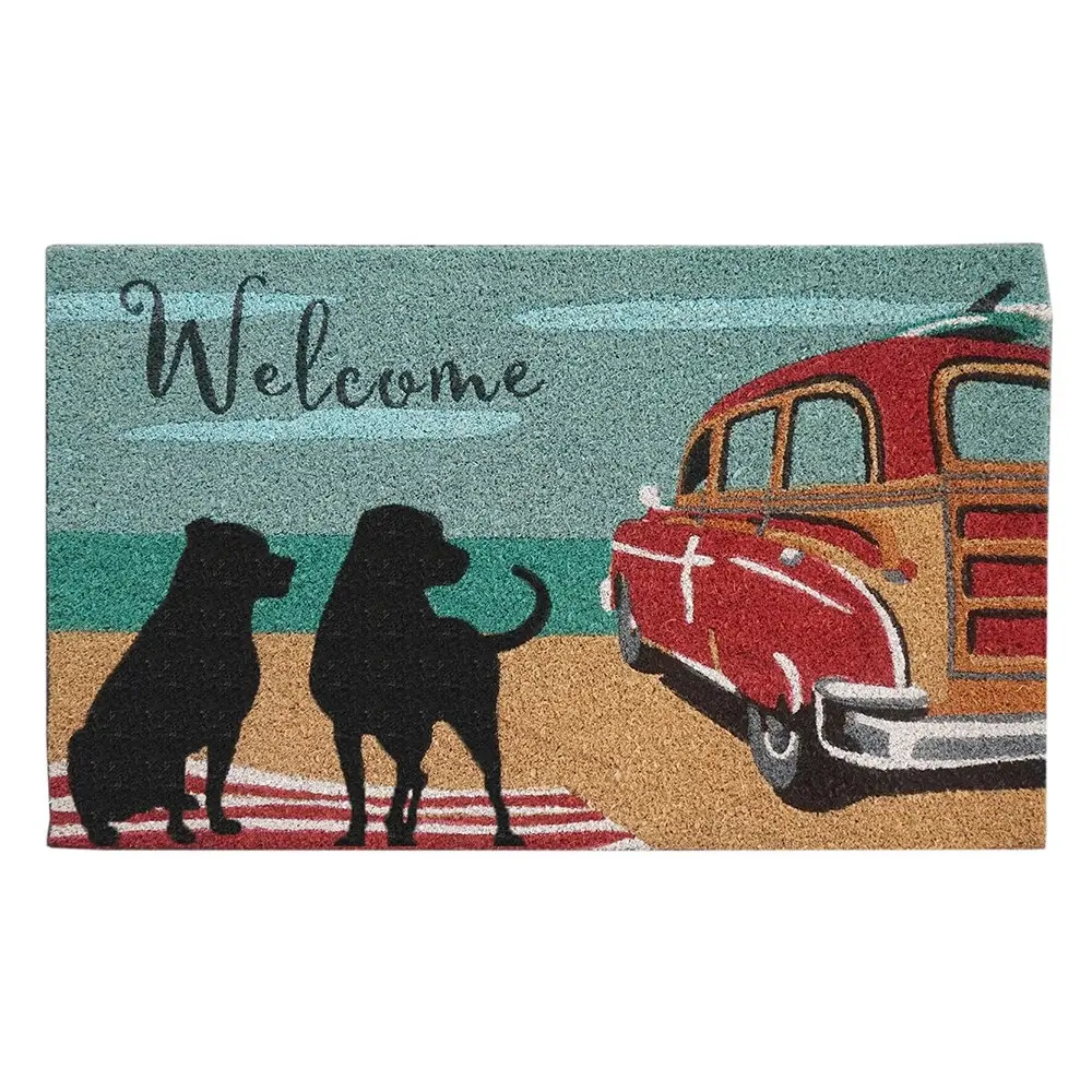 Solemate Latex Backed Coir Dog & Old Car 45x75cm Slimline Outdoor Doormat - Home & Garden
