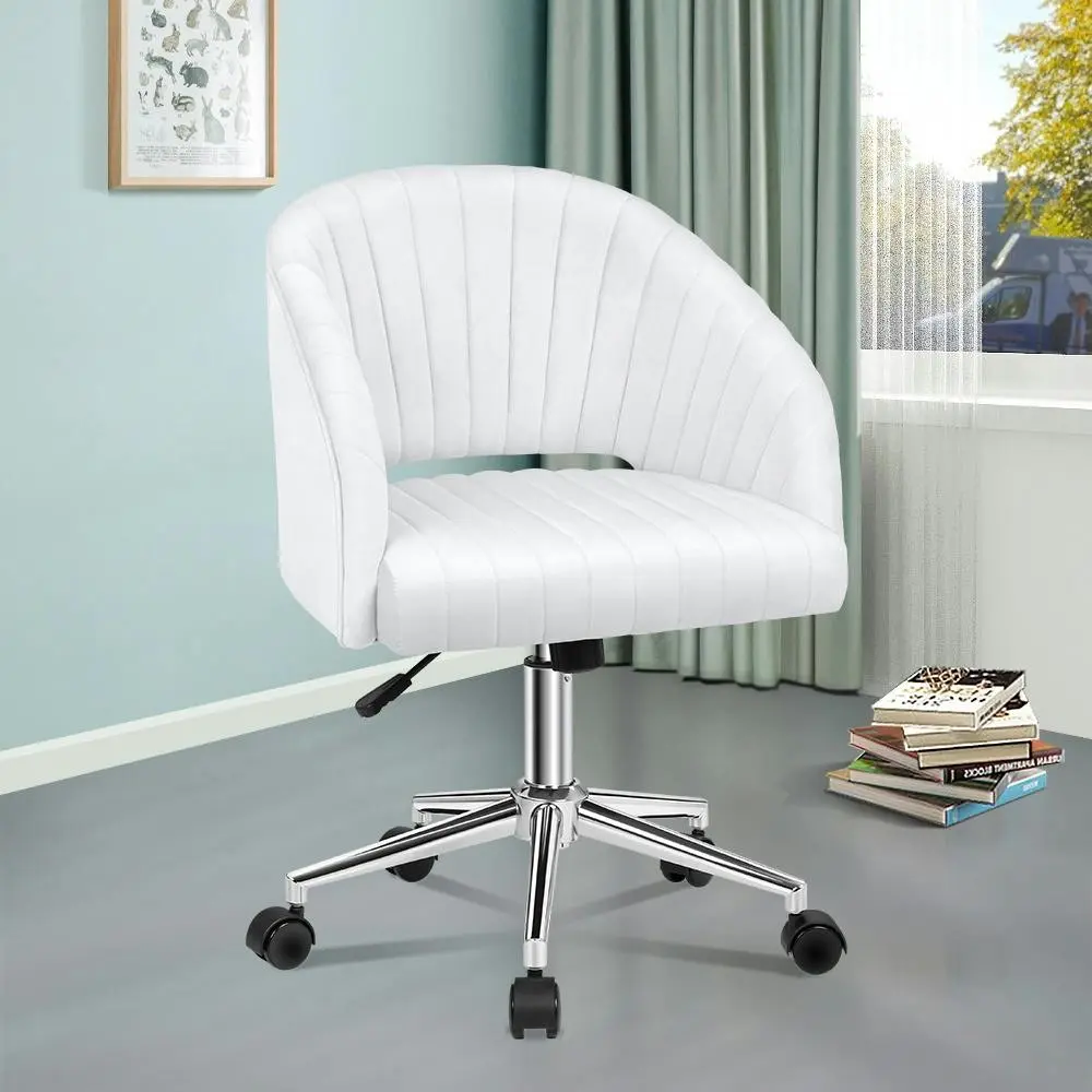 Alfordson Velvet Office Chair Home Office Mid Back White - Furniture