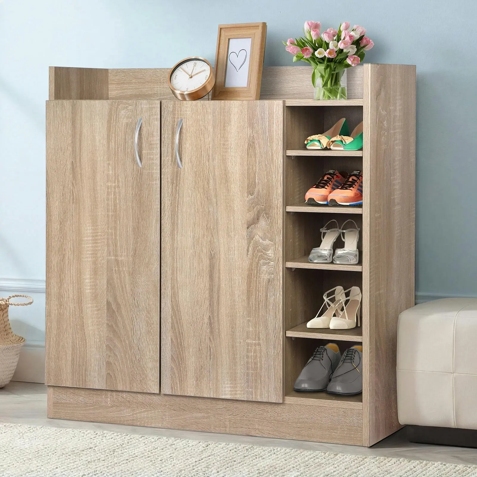 Alfordson Shoe Cabinet Rack 21 Pairs Oak - Furniture