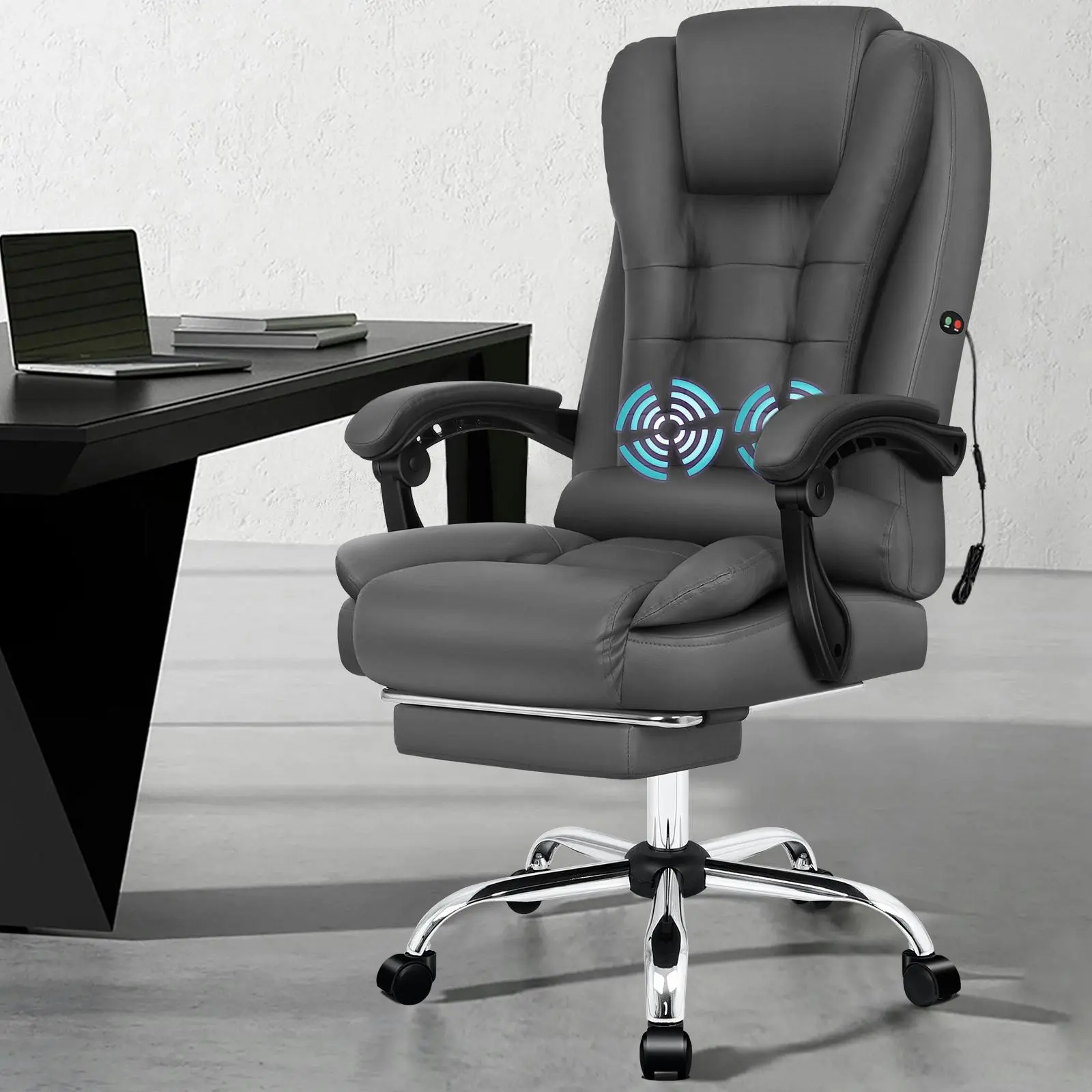 Alfordson Massage Office Chair Executive PU Leather Grey (with footrest) - Furniture