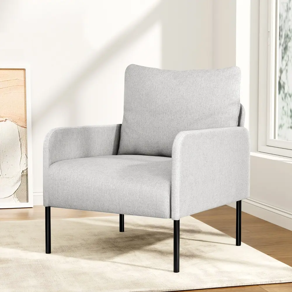 Artiss Armchair Accent Chair Pillow Fabric Grey - Furniture
