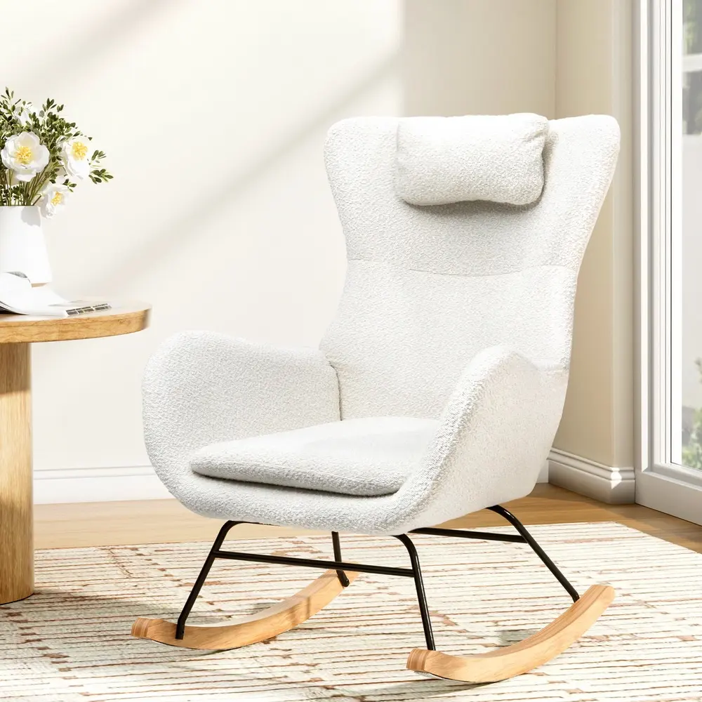 Artiss Rocking Chair Armchair Pillow Boucle White - Furniture