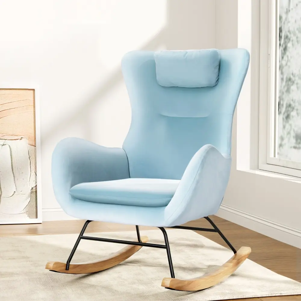 Artiss Rocking Chair Armchair Pillow Velvet Blue - Furniture