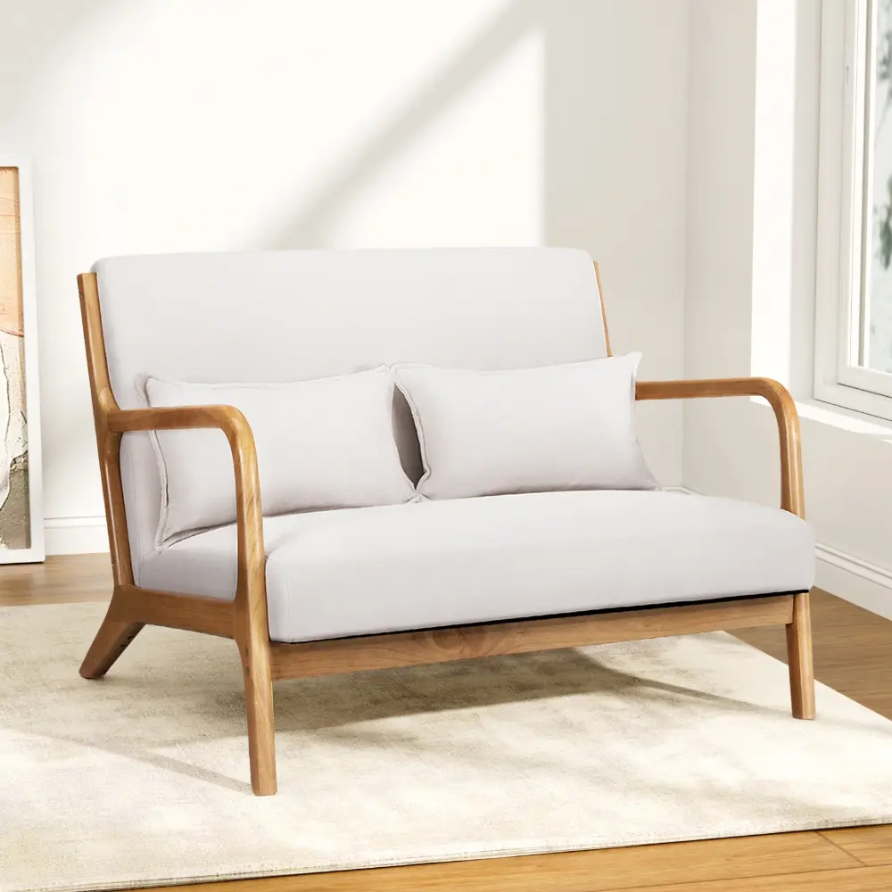 Artiss Armchair 2-seater Loveseat Fabric Beige Olive
