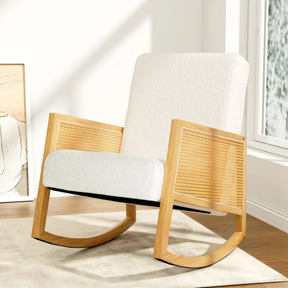Artiss Armchair Rocking Chair Boucle Rattan White - Furniture