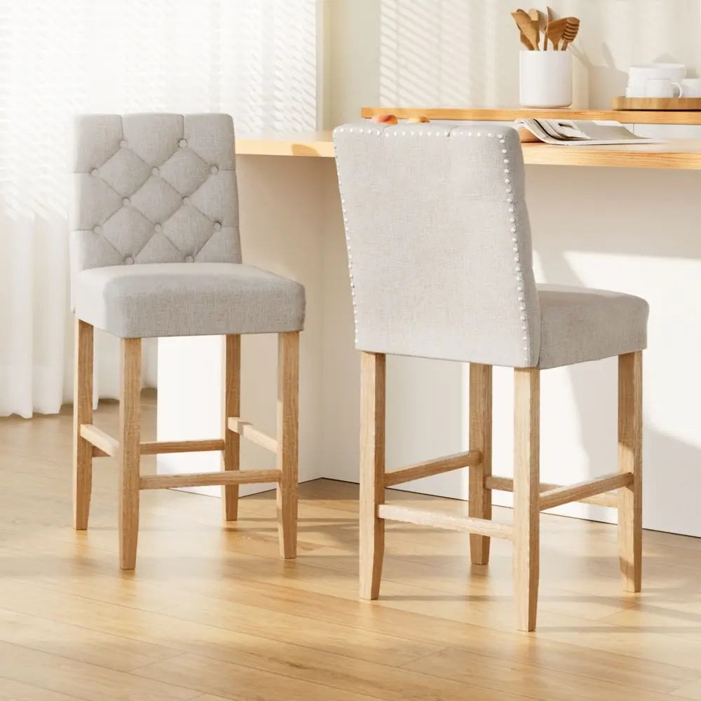 Artiss 2x Bar Stools Linen Upholstered Chairs - Furniture
