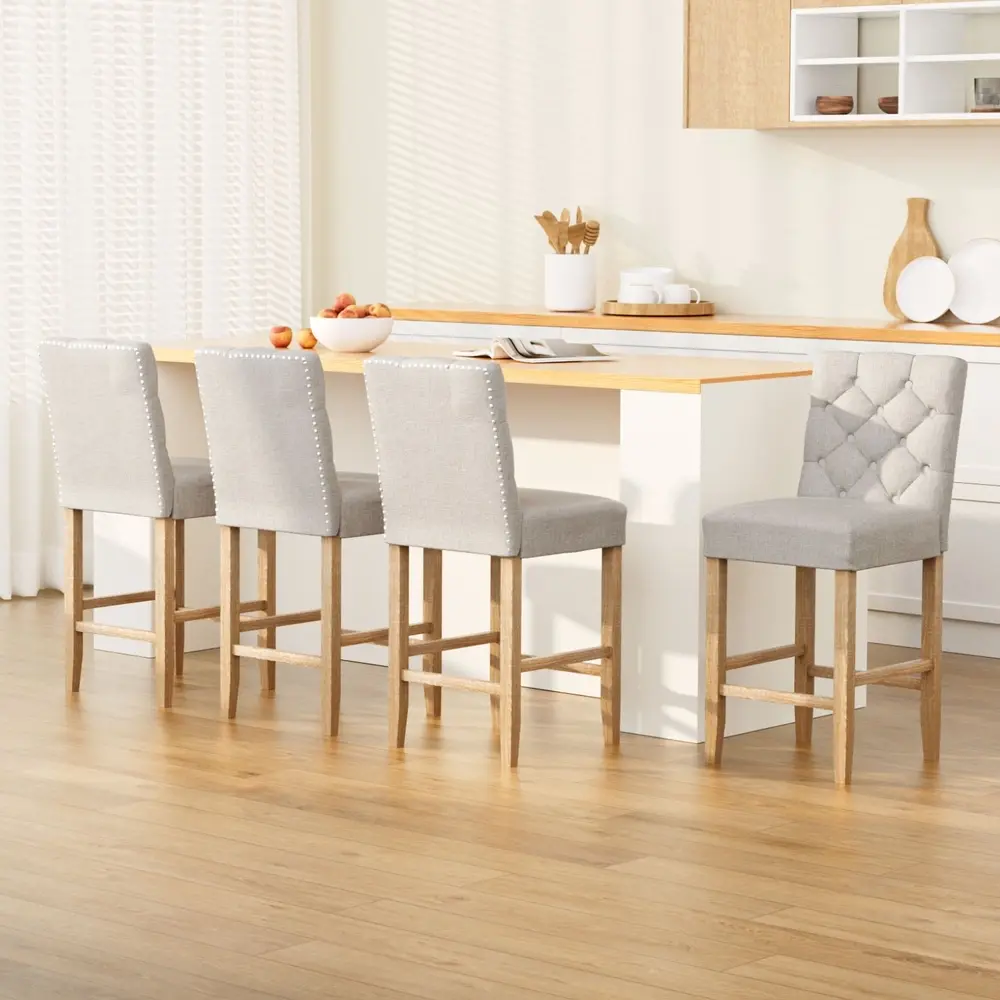 Artiss 4x Bar Stools Linen Upholstered Chairs - Shop Dining Chairs & Bar Stools