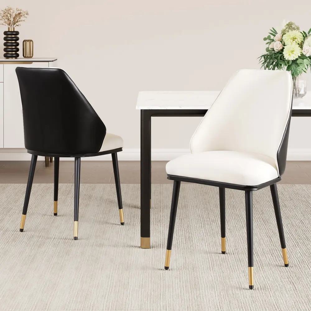 Artiss Dining Chairs Set of 2 Leather Seat Beige and Black - Furniture