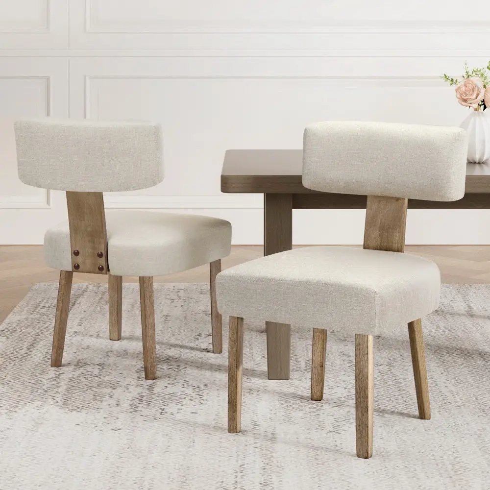 Artiss Dining Chairs Set of 2 Linen Fabric Wooden Beige - Furniture