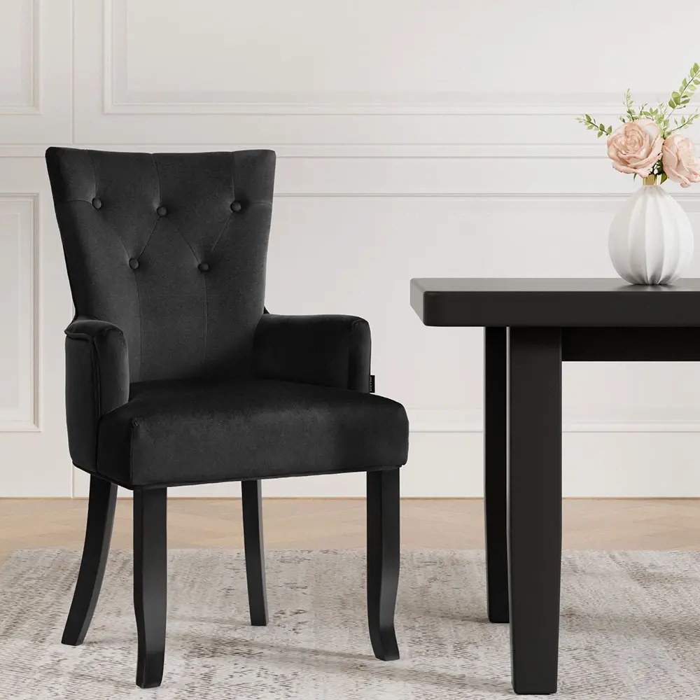 Artiss Dining Chair Velvet French Provincial Armchair Black - Furniture