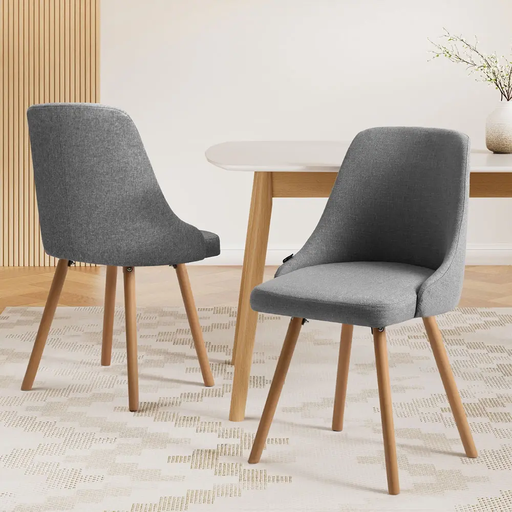Artiss Dining Chairs Set of 2 Fabric Wooden Grey - Furniture