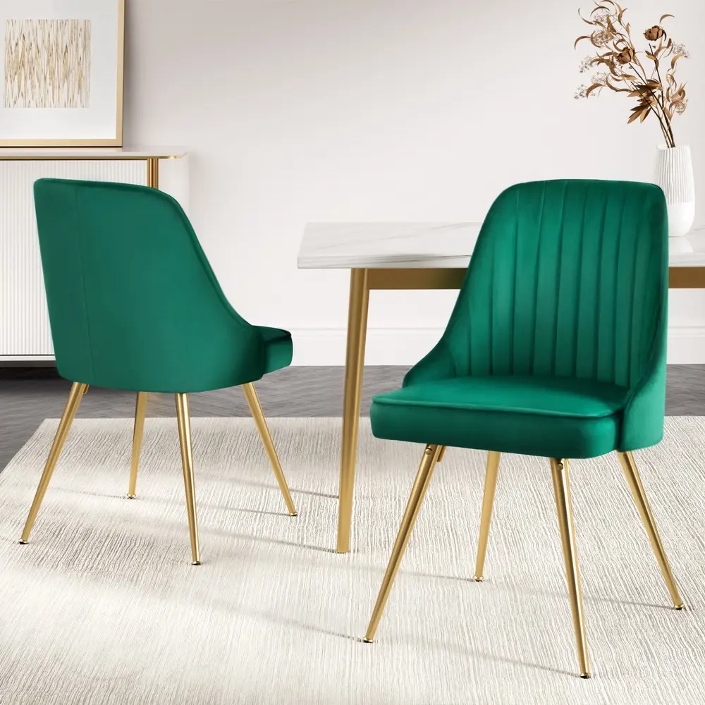 Artiss Dining Chairs Set of 2 Velvet Channel Tufted Green - Furniture