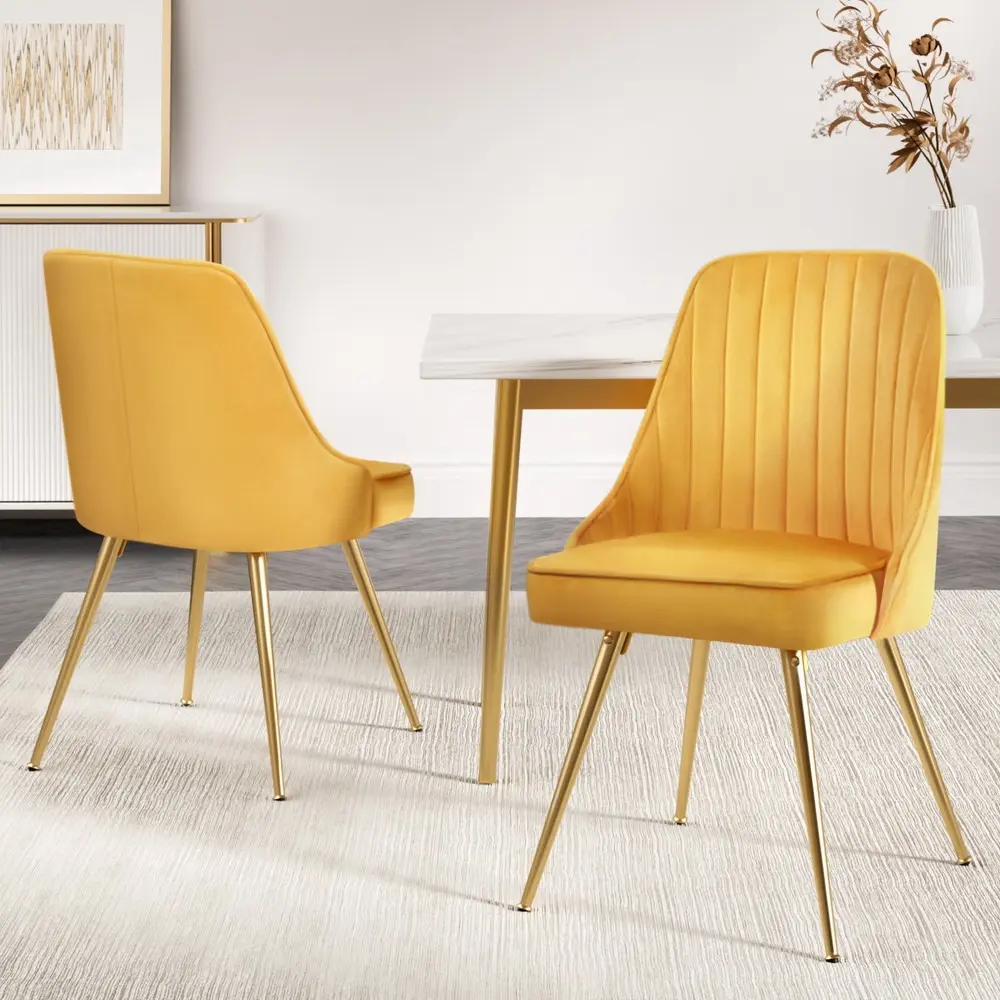 Artiss Dining Chairs Set of 2 Velvet Channel Tufted Yellow - Shop Dining Chairs & Bar Stools