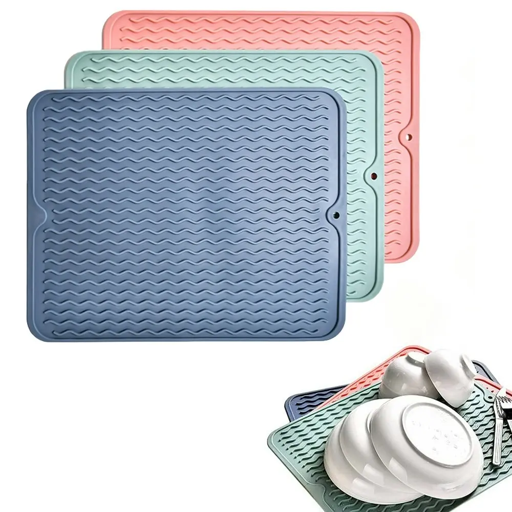 3 Pack Kitchen Silicone Dish Drying Mat Heat Resistant Pad Dish Drainer Mats - Home & Garden