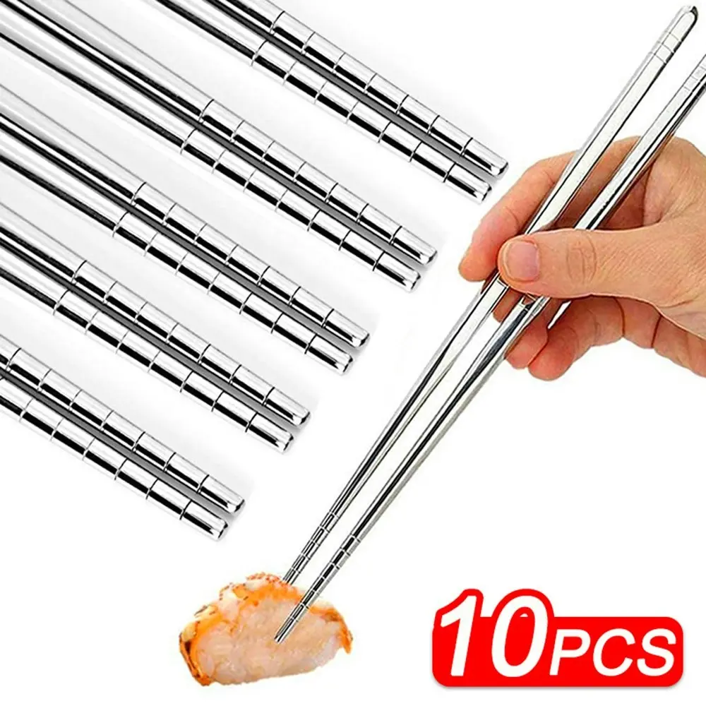 Reusable 5 Pairs Stainless Steel Chopsticks Dishwasher Safe Non-Slip Chopsticks