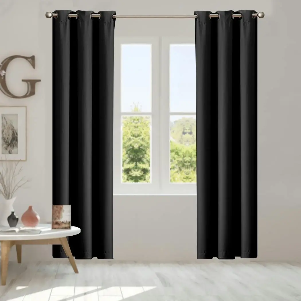 Traderight Group 2x Blockout Curtains Panels 3 Layers Eyelet Room Darkening 132x213cm Black - Home & Garden