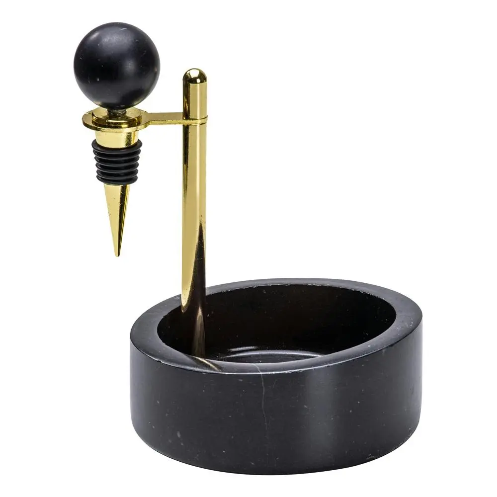 Tempa Emerson 17.5cm Wine Bottle Holder Set Marble/Stainless Steel Storage Black - Furniture