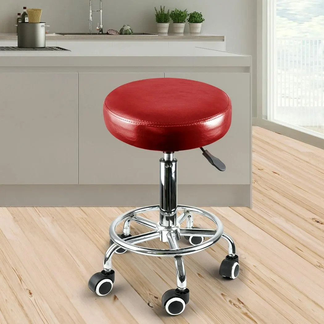 Levede Salon Stool Swivel Barber Stools Bar Chairs Lift Hairdressing Round Red - Furniture