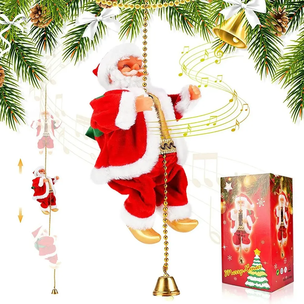 Electric Christmas Climbing Santa Rope Decoration with Christmas Music - Home & Garden