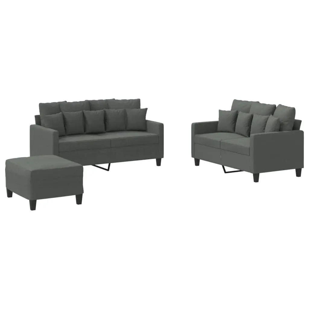 3 Piece Sofa Set with Cushions Dark Grey Fabric 3201657 - Furniture