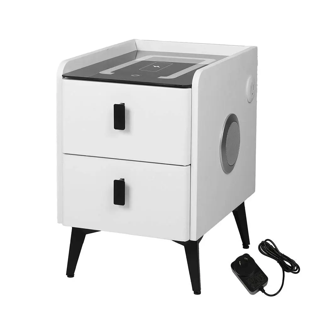 Levede Smart Bedside Table Wireless Charging LED Lights 2 Drawers Storage - Furniture