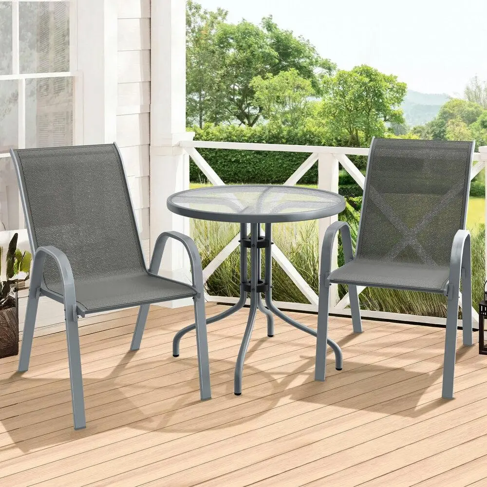 Alfordson 3PCS Outdoor Furniture Patio Table and Chairs Set Garden Round Grey - Up to 65% off Outdoor Furniture