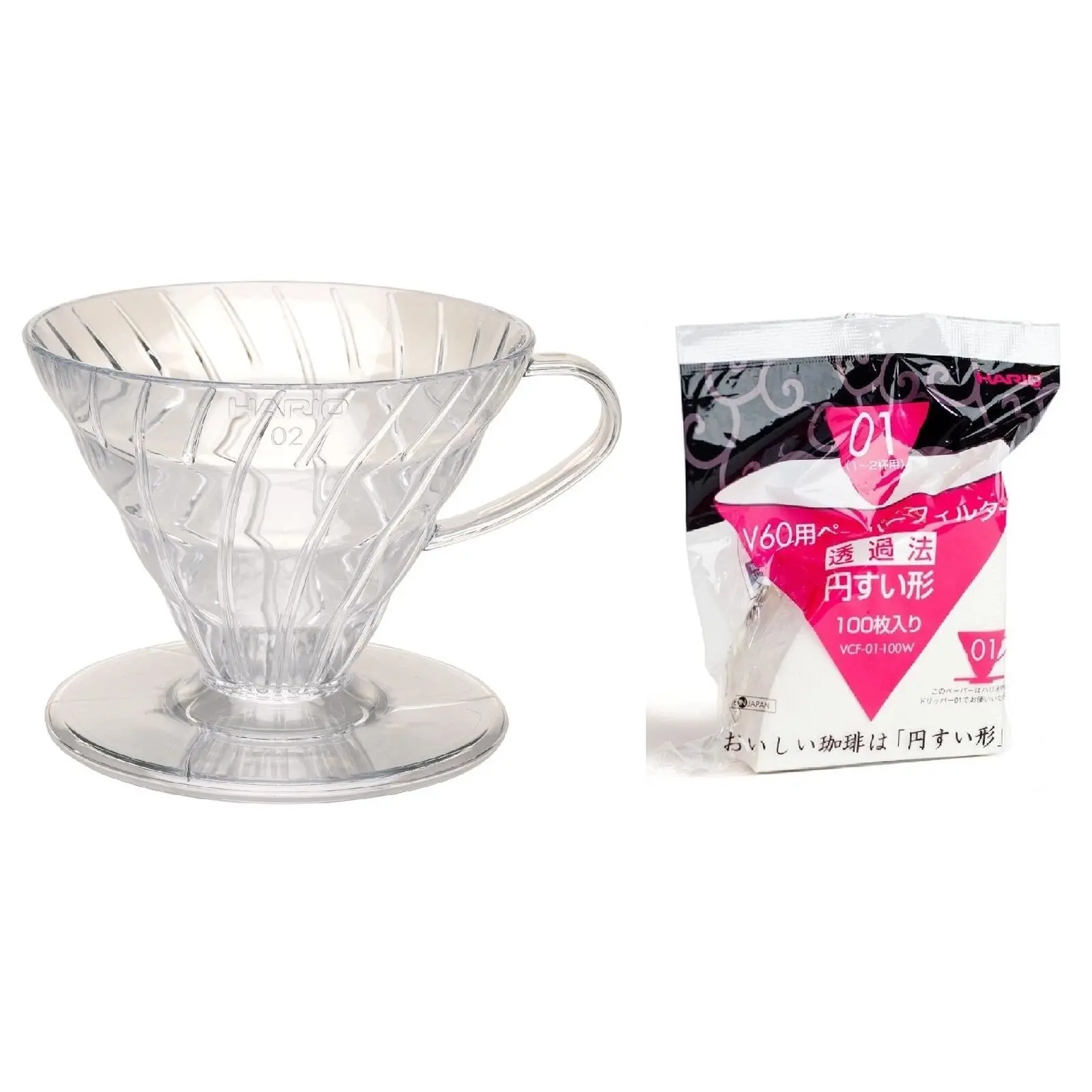 HARIO V60 - 01 PLASTIC COFFEE DRIPPER WITH 100 FILTER PAPERS