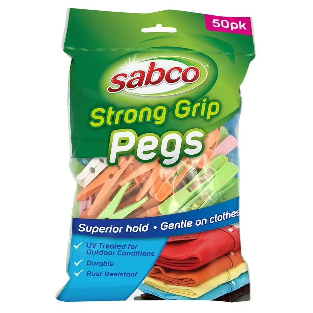 50pc Sabco 7.5cm Strong Grip Clothes Pegs Laundry Hanging Clips/Pins Clamps - Home & Garden