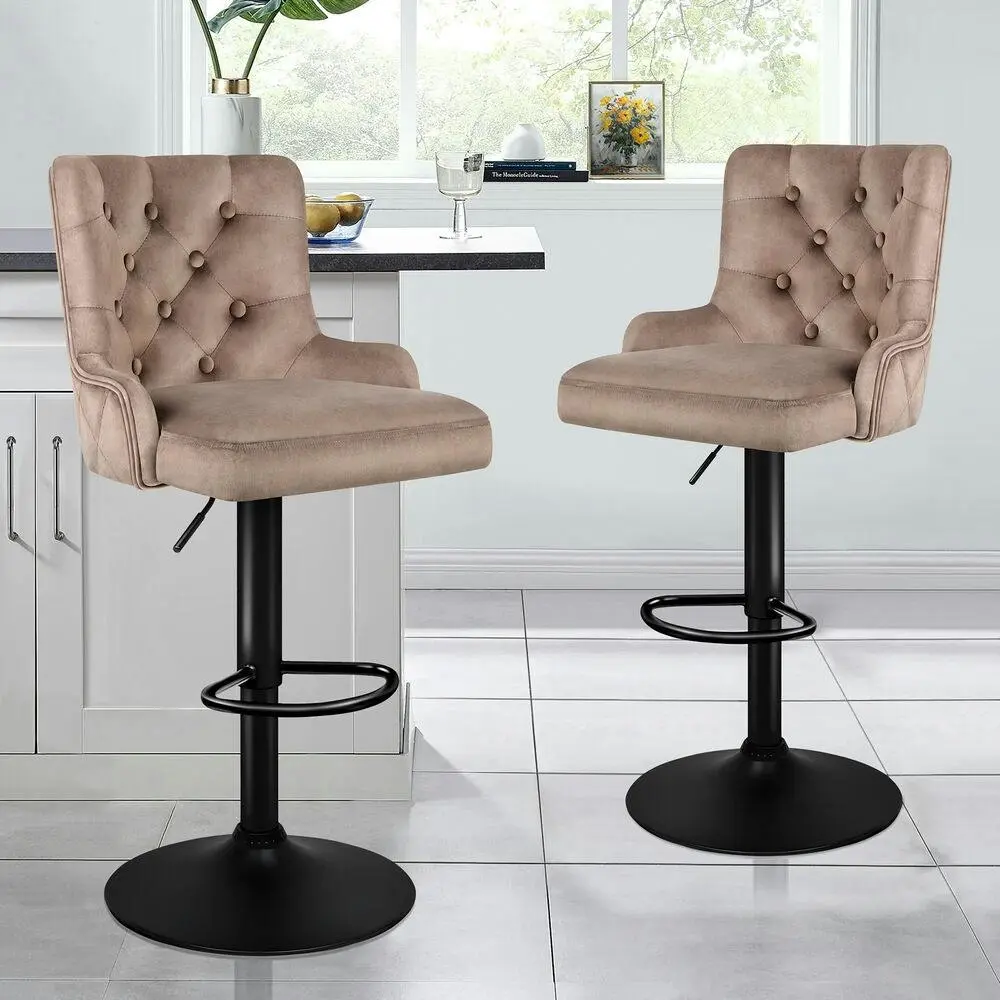Alfordson 2x Bar Stools Gas Lift Velvet Bar Chairs Kitchen Swivel Bella BROWN - Shop Dining Chairs & Bar Stools