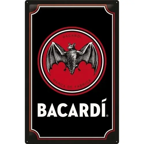 Nostalgic Art XL Metal Sign 40x60cm Wall Hanging Home Decor Bacardi Logo Black - Home & Garden