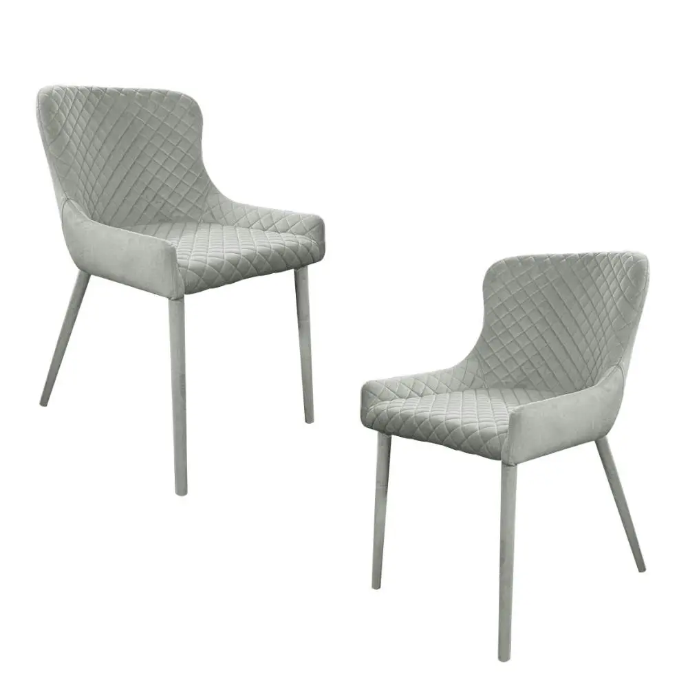 HomeStar Set Of 2 Calley Fabric Velvet Kitchen Dining Chair Metal Legs Grey - Furniture