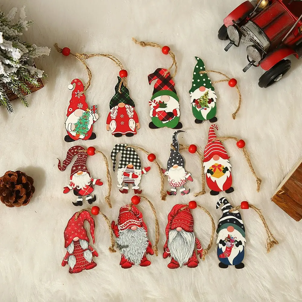 36Pcs Wooden Christmas Tree Hanging Ornaments with Rope Festive Home Decor - Home & Garden