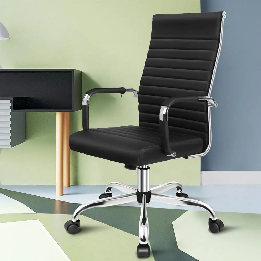 Alfordson High Back Padded PU Leather Office Chair Black - Furniture